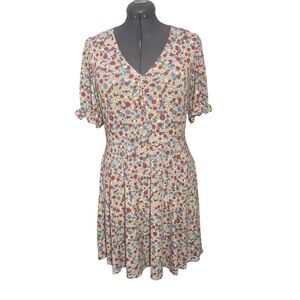 Boden V-neck Jersey Dress Size 12 R UK 16 Puff Sleeve Floral Print Pockets